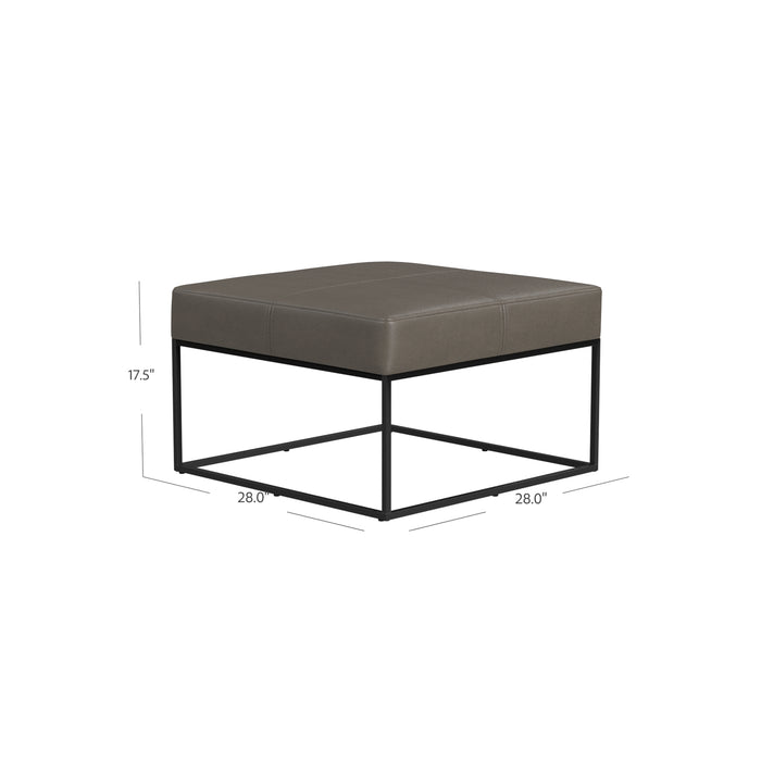 HomePop Large Square Metal Ottoman -Pewter Gray Faux Leather