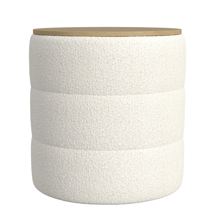 HomePop Channeled  Storage Ottoman with Tray Top - Cream Boucle