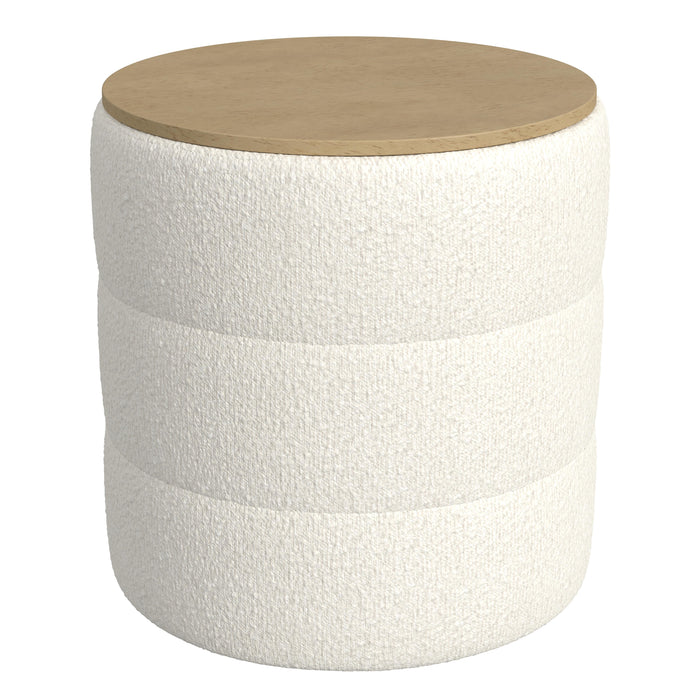 HomePop Channeled  Storage Ottoman with Tray Top - Cream Boucle