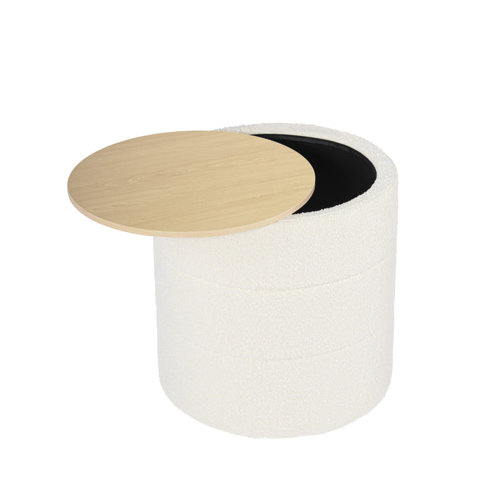 HomePop Channeled  Storage Ottoman with Tray Top - Cream Boucle