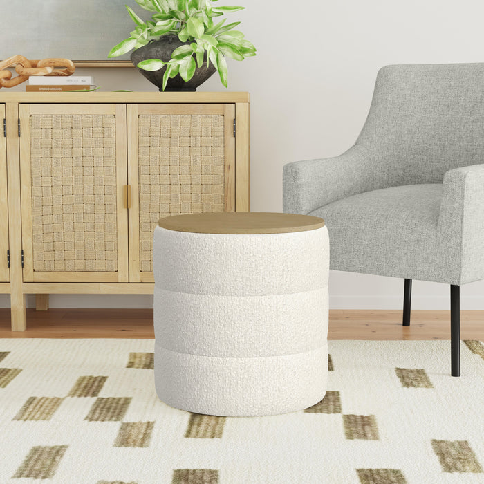 HomePop Channeled  Storage Ottoman with Tray Top - Cream Boucle