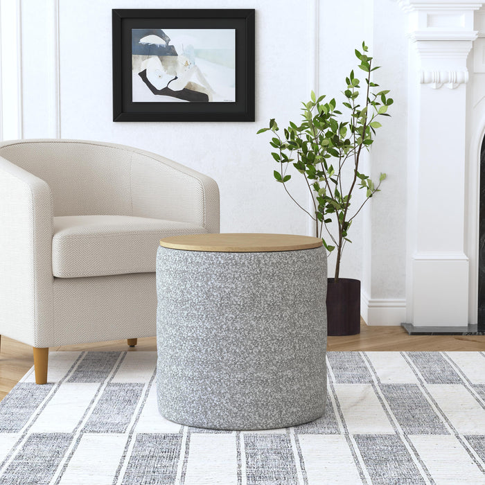 HomePop Channeled  Storage Ottoman with Tray Top - Cream Boucle with Gray Yarns