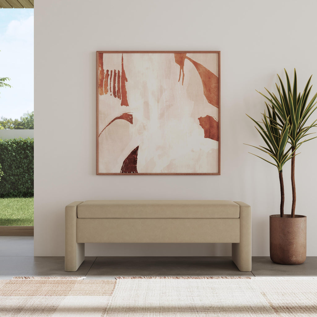 Refs. ヘッドスパ HomePop Copenhagen Modern Storage Bench - Tan Velvet — HomePop