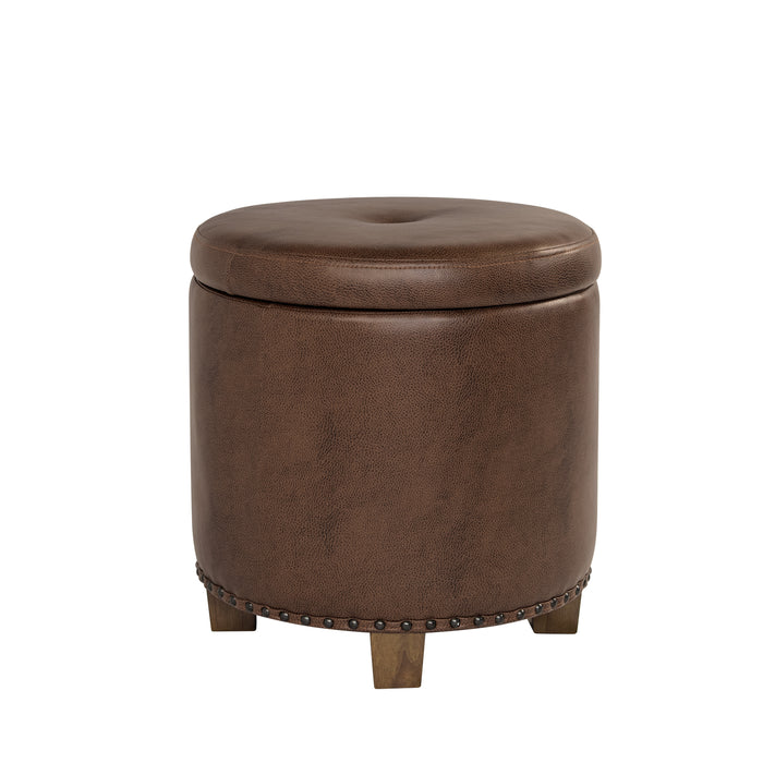 HomePop Luxury Small Faux Leather Storage Ottoman - Brown Faux Leather
