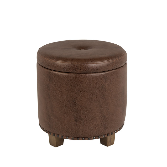 HomePop Luxury Small Faux Leather Storage Ottoman - Brown Faux Leather