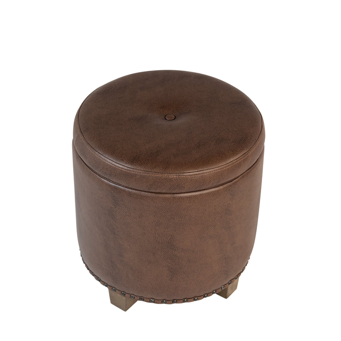 HomePop Luxury Small Faux Leather Storage Ottoman - Brown Faux Leather