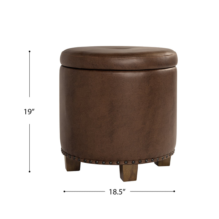 HomePop Luxury Small Faux Leather Storage Ottoman - Brown Faux Leather