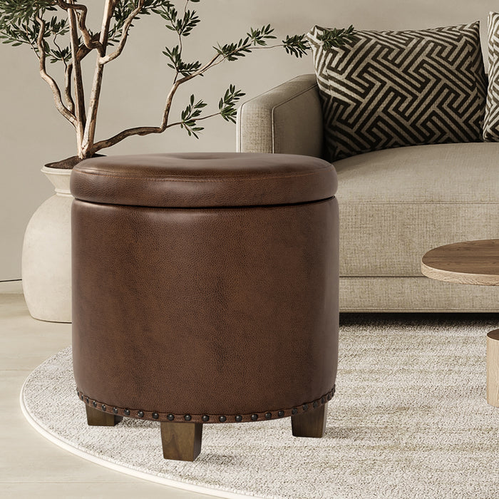 HomePop Luxury Small Faux Leather Storage Ottoman - Brown Faux Leather