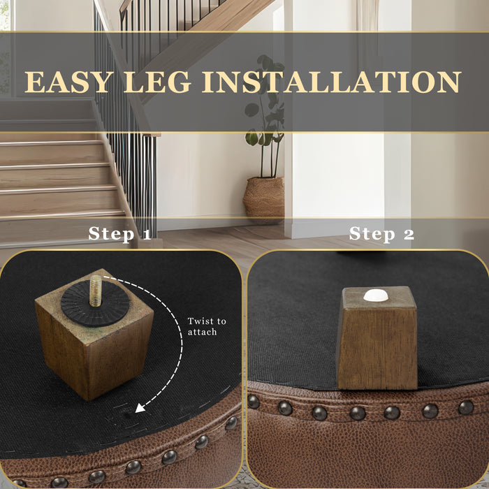 HomePop Luxury Small Faux Leather Storage Ottoman - Brown Faux Leather