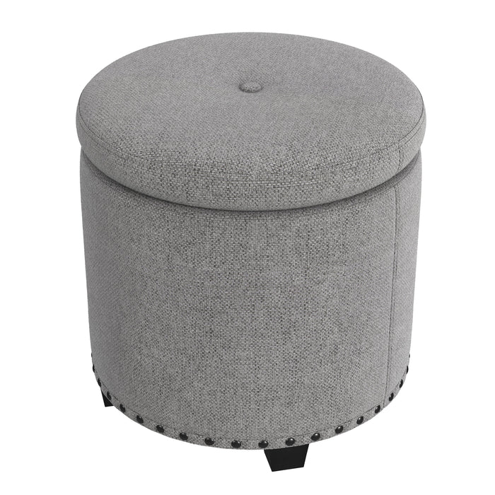 HomePop Storage Ottoman with Nailheads - Grey Woven