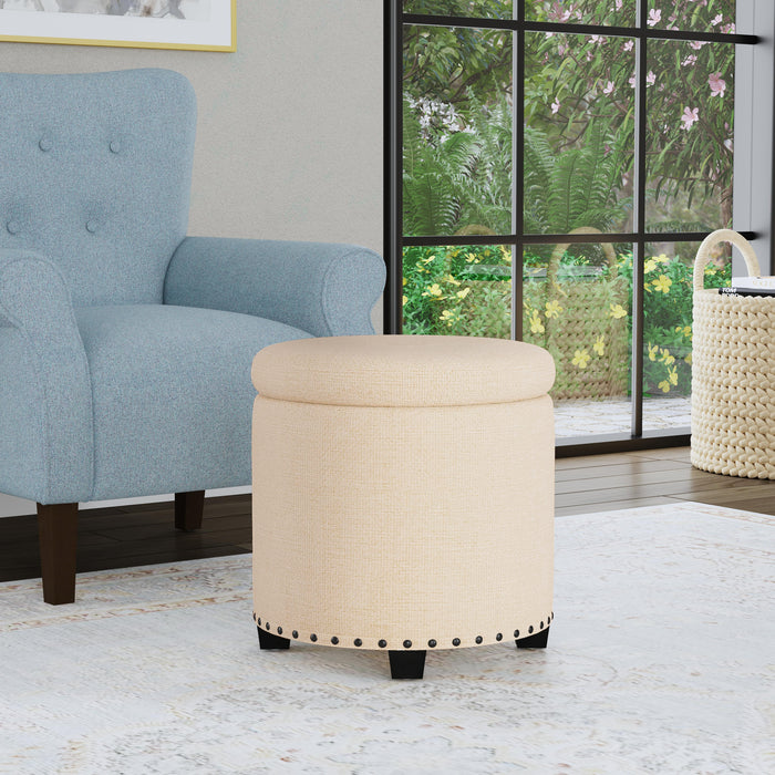 HomePop Storage Ottoman with Nailheads - Cream Woven