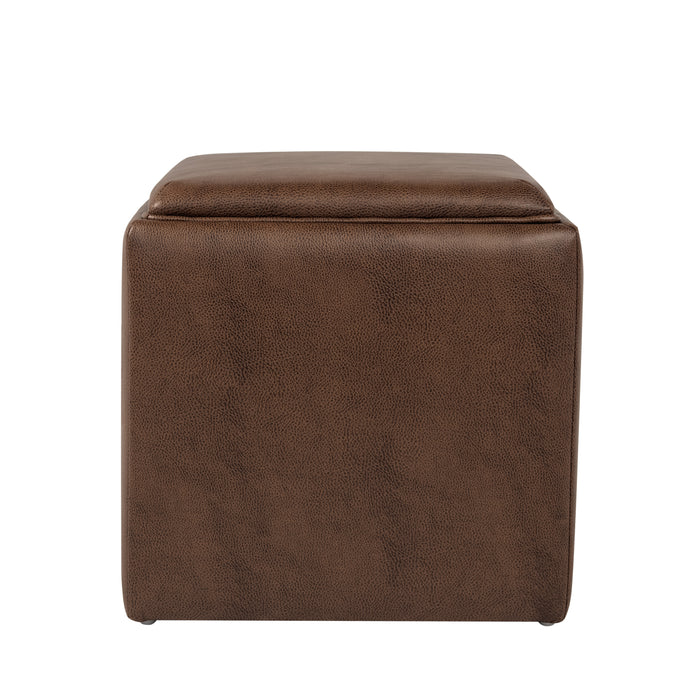 HomePop Lift-Off Lid Ottoman - Brown Faux Leather