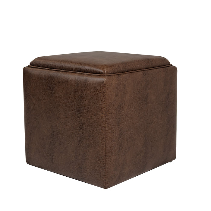 HomePop Lift-Off Lid Ottoman - Brown Faux Leather