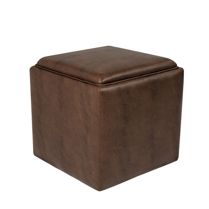 HomePop Lift-Off Lid Ottoman - Brown Faux Leather