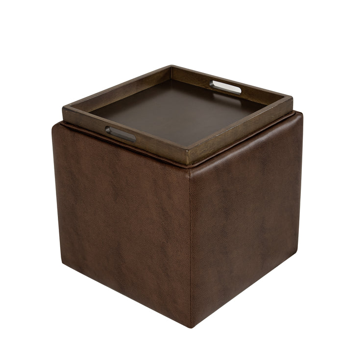 HomePop Lift-Off Lid Ottoman - Brown Faux Leather