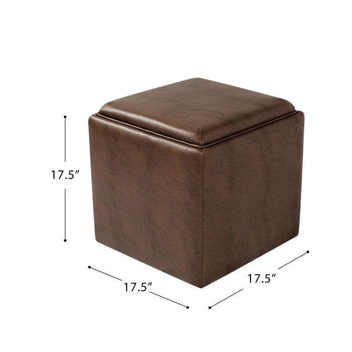 HomePop Lift-Off Lid Ottoman - Brown Faux Leather