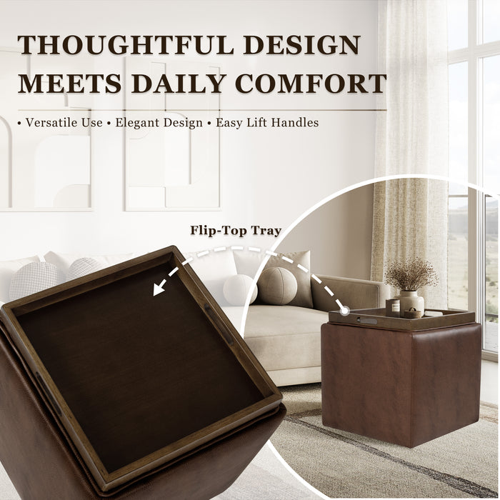HomePop Lift-Off Lid Ottoman - Brown Faux Leather