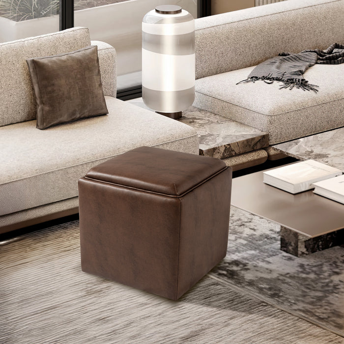HomePop Lift-Off Lid Ottoman - Brown Faux Leather