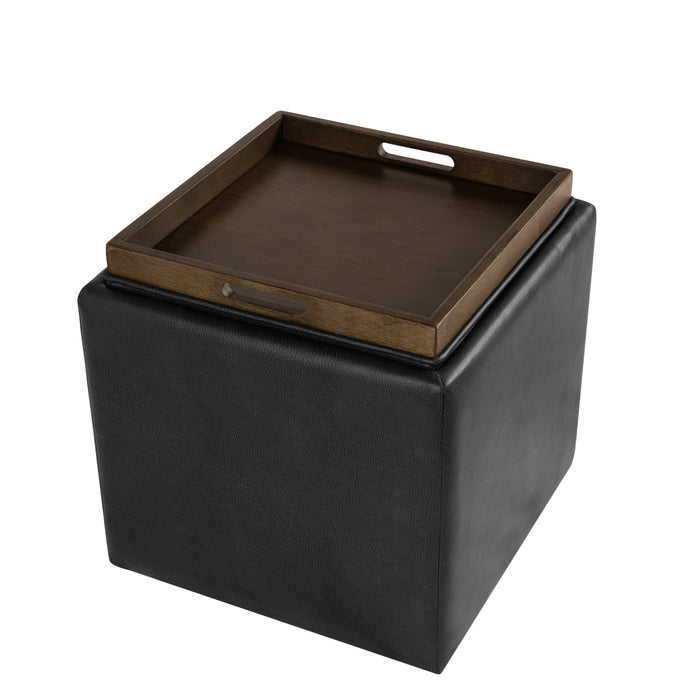 HomePop Lift-Off Lid Ottoman - Black Faux Leather