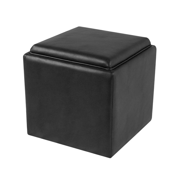 HomePop Lift-Off Lid Ottoman - Black Faux Leather