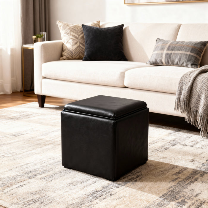 HomePop Lift-Off Lid Ottoman - Black Faux Leather