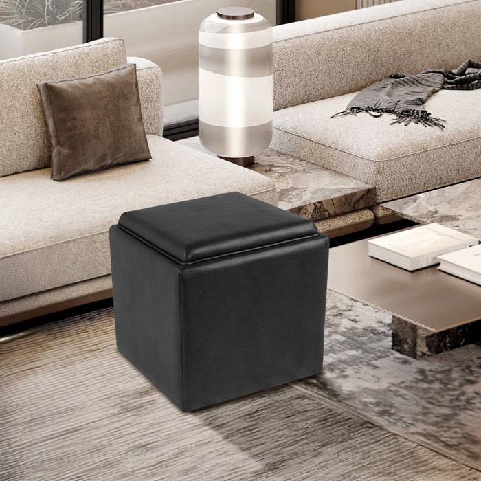 HomePop Lift-Off Lid Ottoman - Black Faux Leather