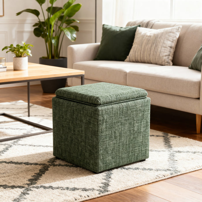 HomePop Lift-Off Lid Ottoman - Green Clover Fabric