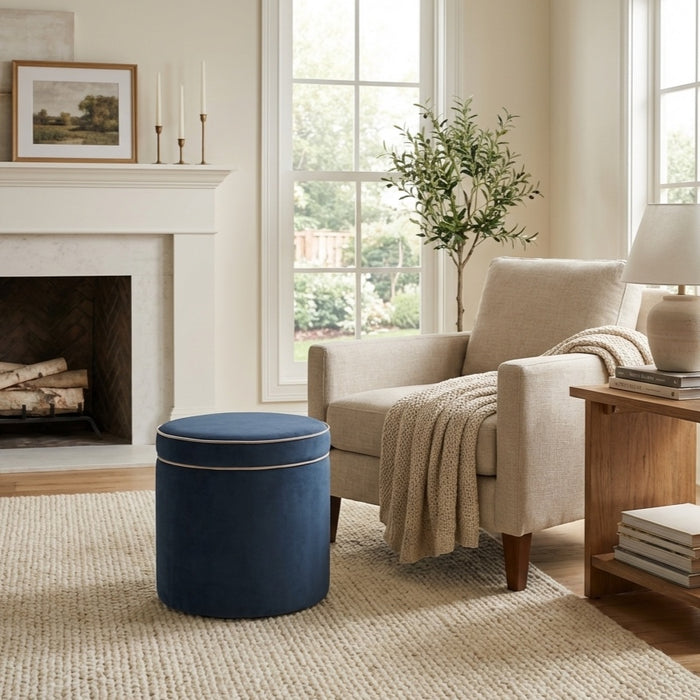 HomePop Ava Vevlet Ottoman with Storage - Blue Velvet