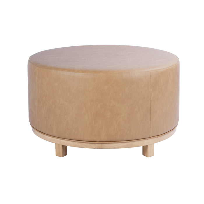 HomePop Haven Ottoman with Wood Base - Sand Faux Leather