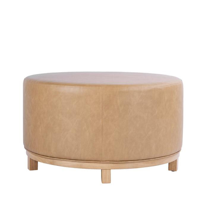 HomePop Haven Ottoman with Wood Base - Sand Faux Leather