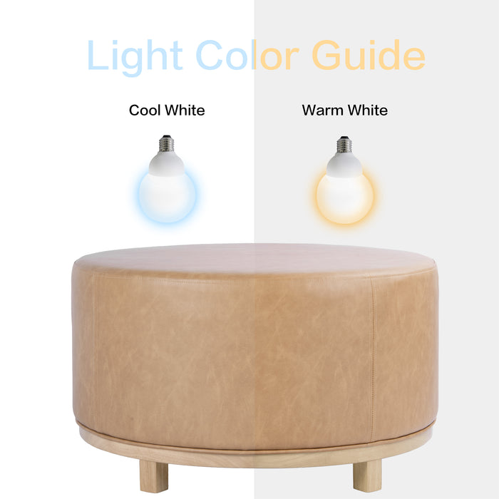 HomePop Haven Ottoman with Wood Base - Sand Faux Leather