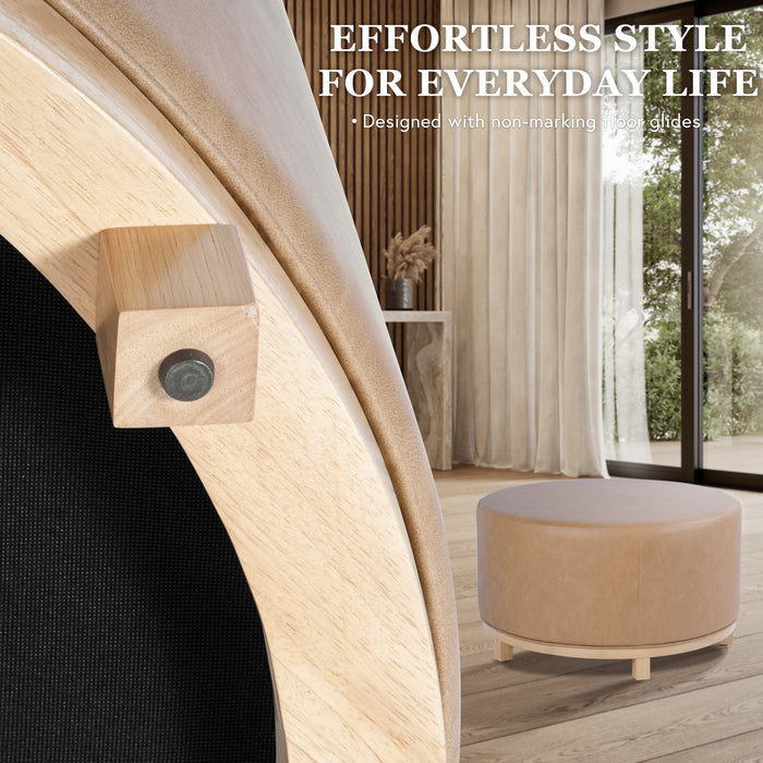 HomePop Haven Ottoman with Wood Base - Sand Faux Leather