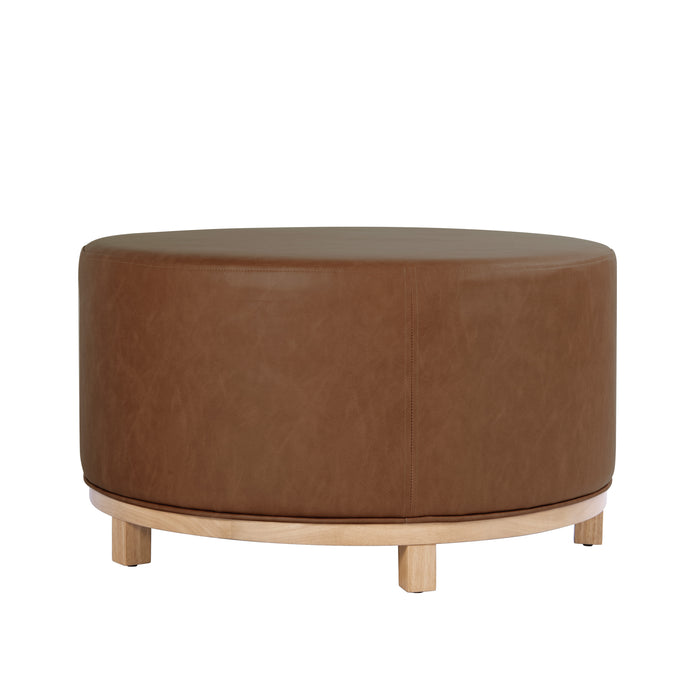 HomePop Haven Ottoman with Wood Base -  Chestnut Brown Faux Leather