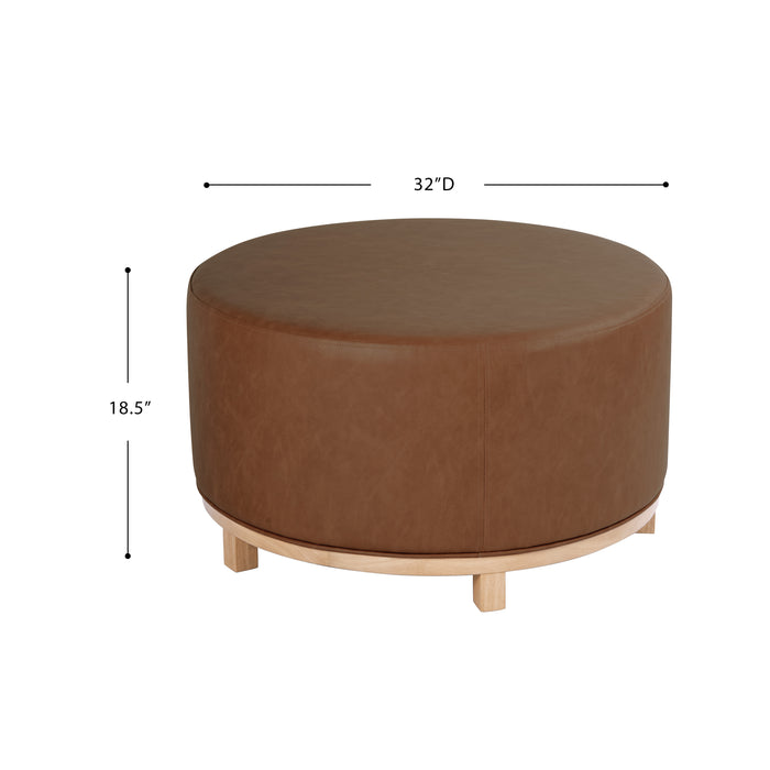 HomePop Haven Ottoman with Wood Base -  Chestnut Brown Faux Leather