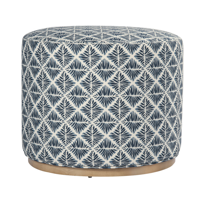 HomePop Cloud Ottoman with Wood Base - Blue Geometric Pattern