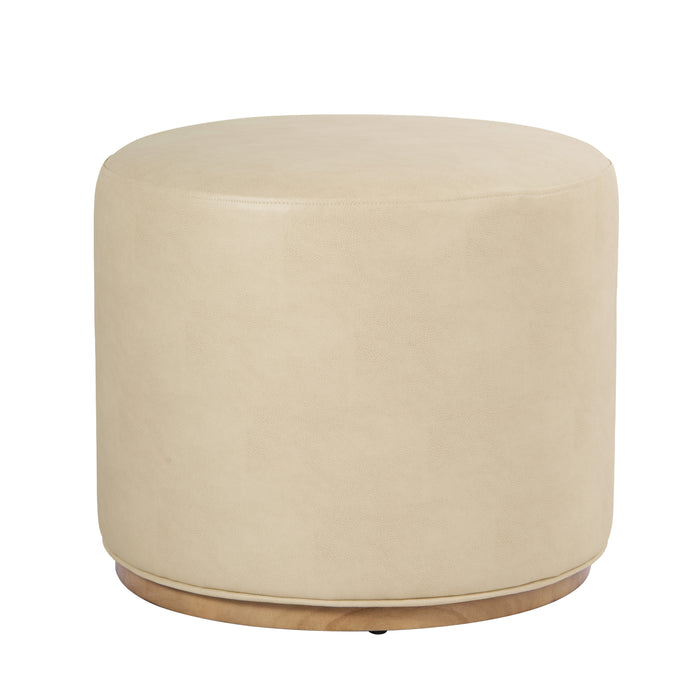 HomePop Cloud Ottoman with Wood Base - Cream Faux Leather