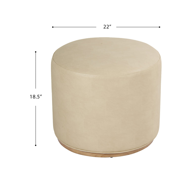 HomePop Cloud Ottoman with Wood Base - Cream Faux Leather