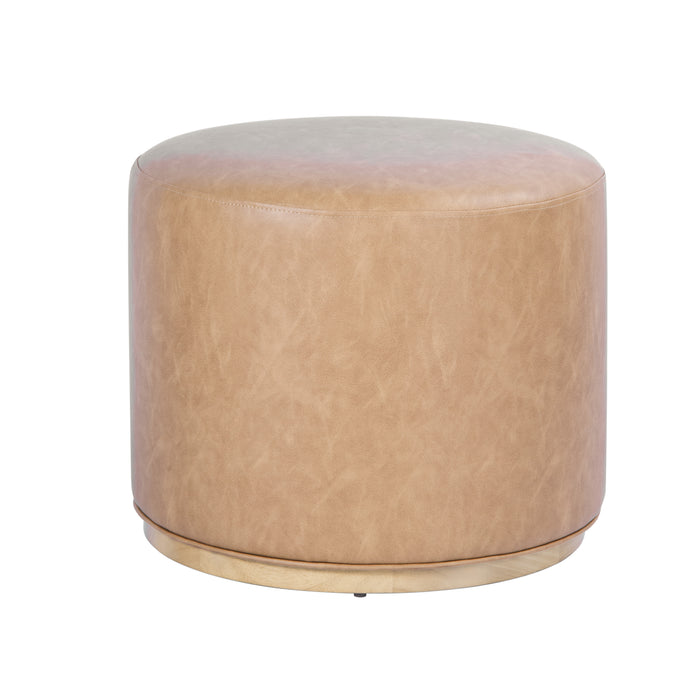 HomePop Drift Ottoman with Wood Base - Sand Faux Leather