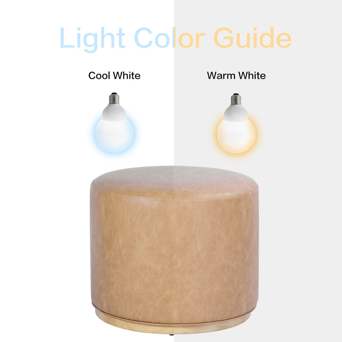 HomePop Drift Ottoman with Wood Base - Sand Faux Leather