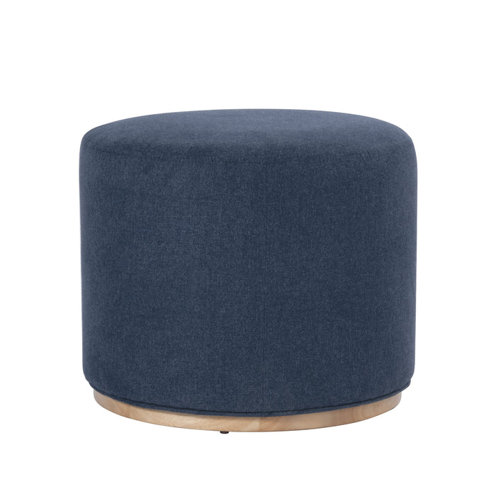 HomePop Drift Ottoman with Wood Base - Blue Woven Fabric