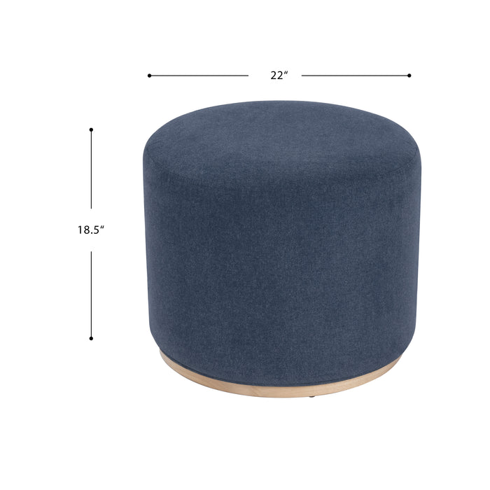 HomePop Drift Ottoman with Wood Base - Blue Woven Fabric