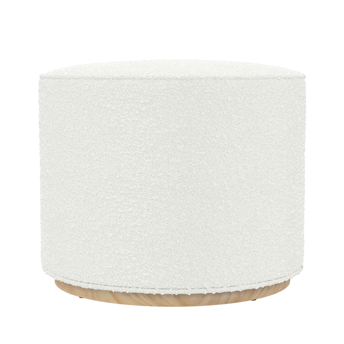 HomePop Cloud Ottoman with Wood Base - Cream Boucle