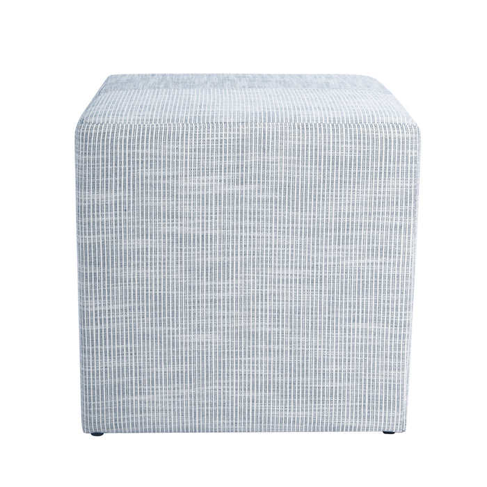 HomePop Square Ottoman - Blue Pinstripe Fabric