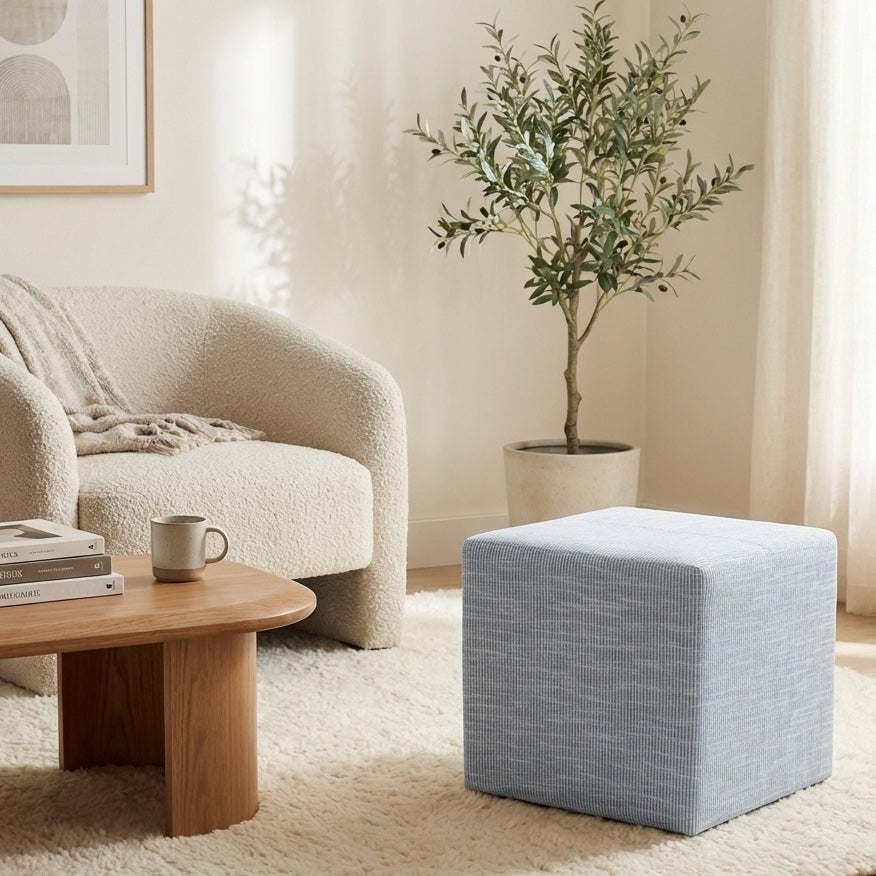 HomePop Square Ottoman - Blue Pinstripe Fabric — HomePop Furniture