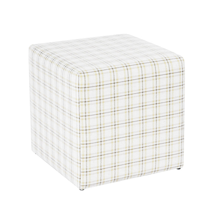 HomePop Square Ottoman - Natural Plaid Woven Fabric