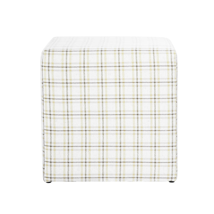 HomePop Square Ottoman - Natural Plaid Woven Fabric