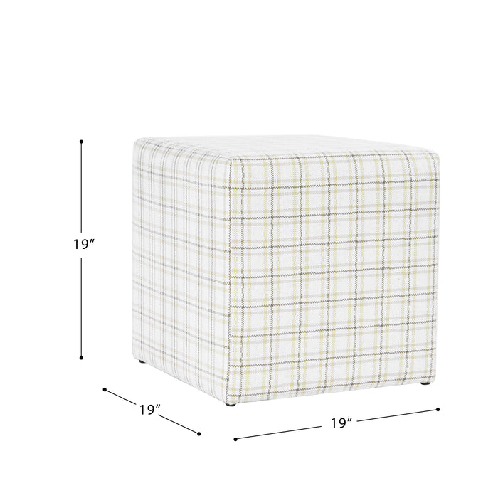 HomePop Square Ottoman - Natural Plaid Woven Fabric