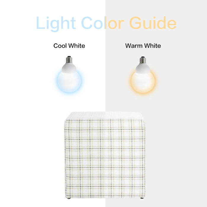 HomePop Square Ottoman - Natural Plaid Woven Fabric