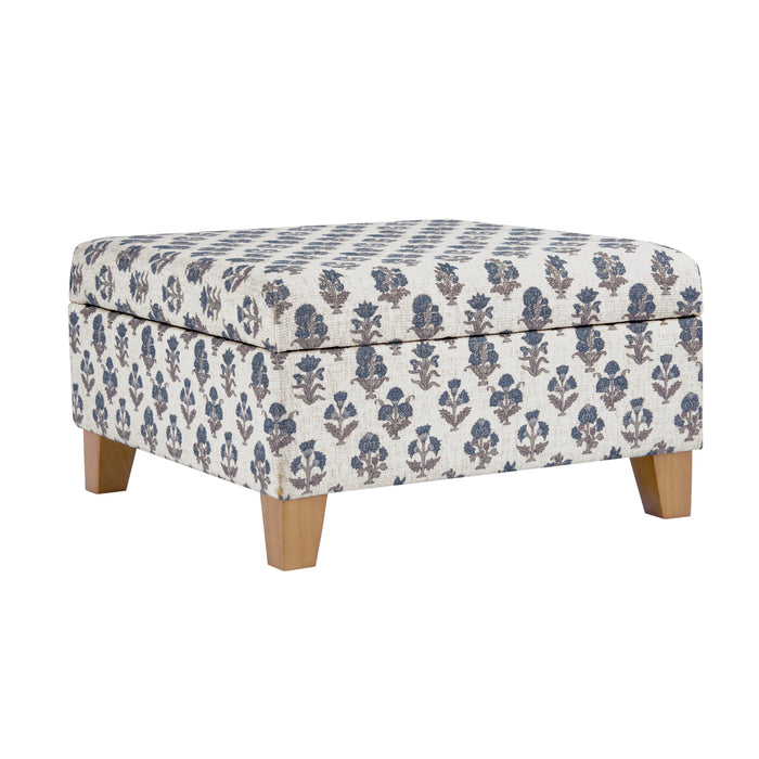 HomePop Harper Luxury Large Storage Ottoman - Blue Floral Pattern