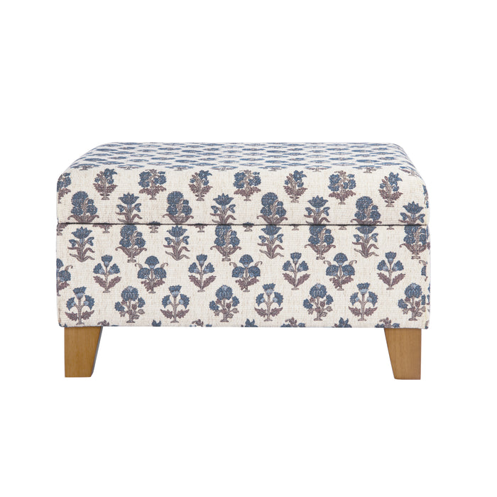 HomePop Harper Luxury Large Storage Ottoman - Blue Floral Pattern